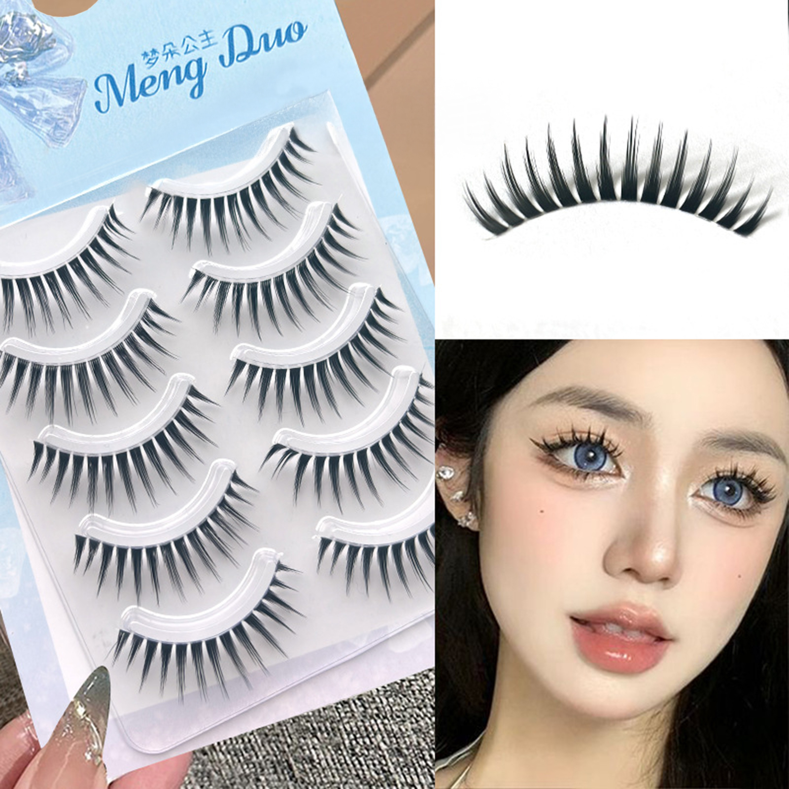 Eyelash Extension Korean Style - 5 ペア韓国スタイルマンガつけまつげナチュラルスパイキーウィスピー厚いまつげエクステンション美容目コスプレ Diy メイクアップツール