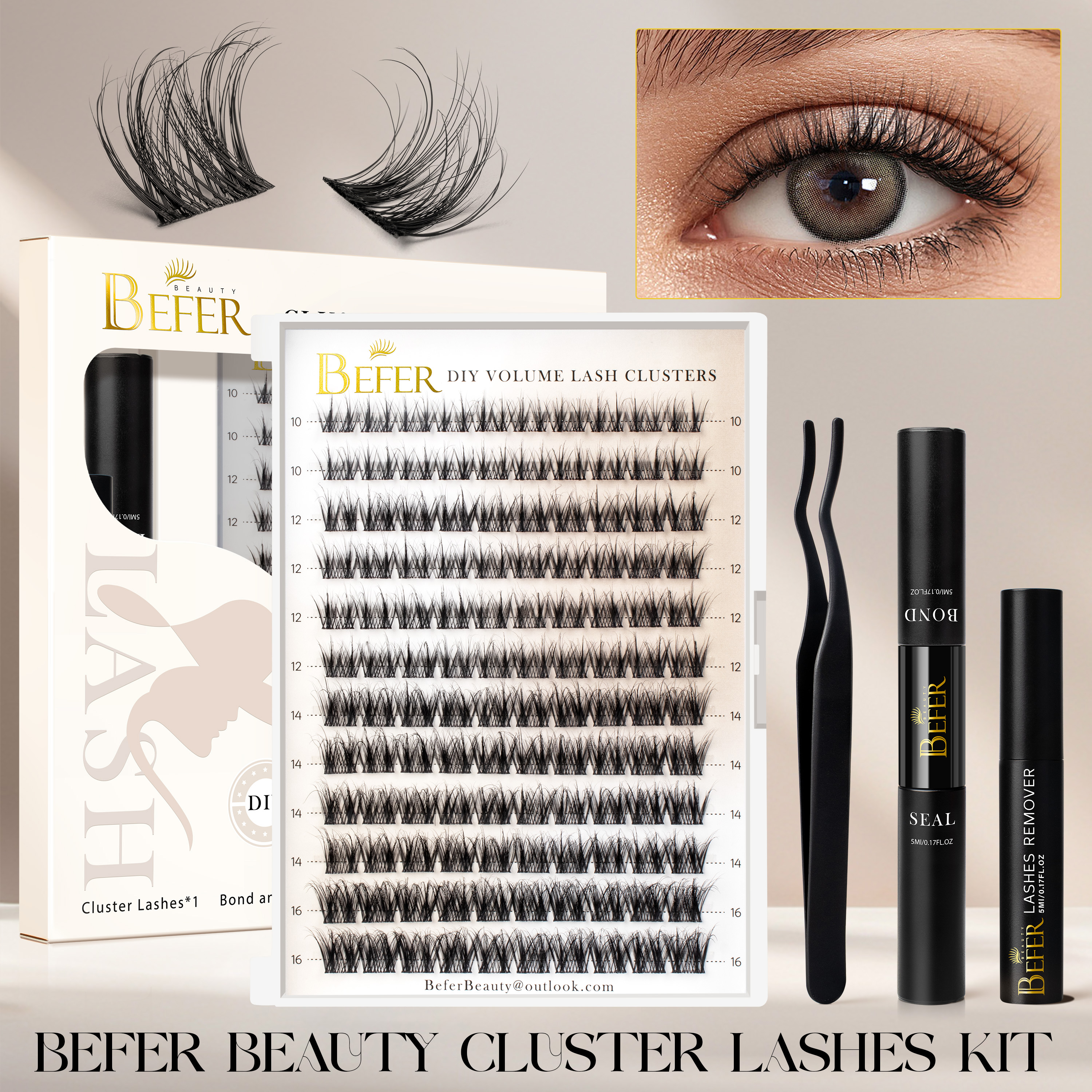 Eyelash Extension Equipment - ベファー ラッシュクラスターキット つけまつげセット 3D ナチュラルラッシュ Dカール