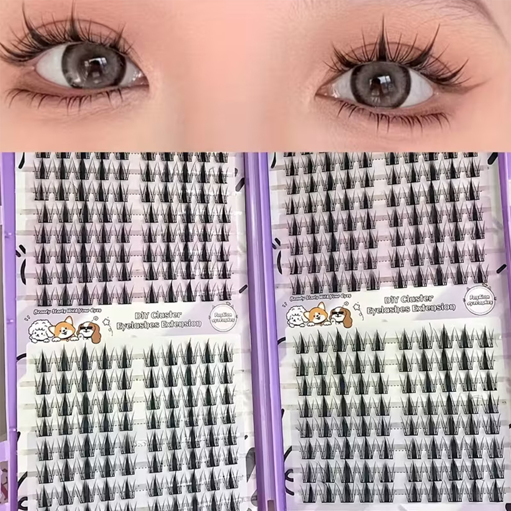 Eyelash Extension Japan - マンガまつげクラスター シャープ 320本入り、13mm長さ スリム韓国風メイクアップまつげクラスター、アジアンスタイルまつげ 再利用可能、初心者向け