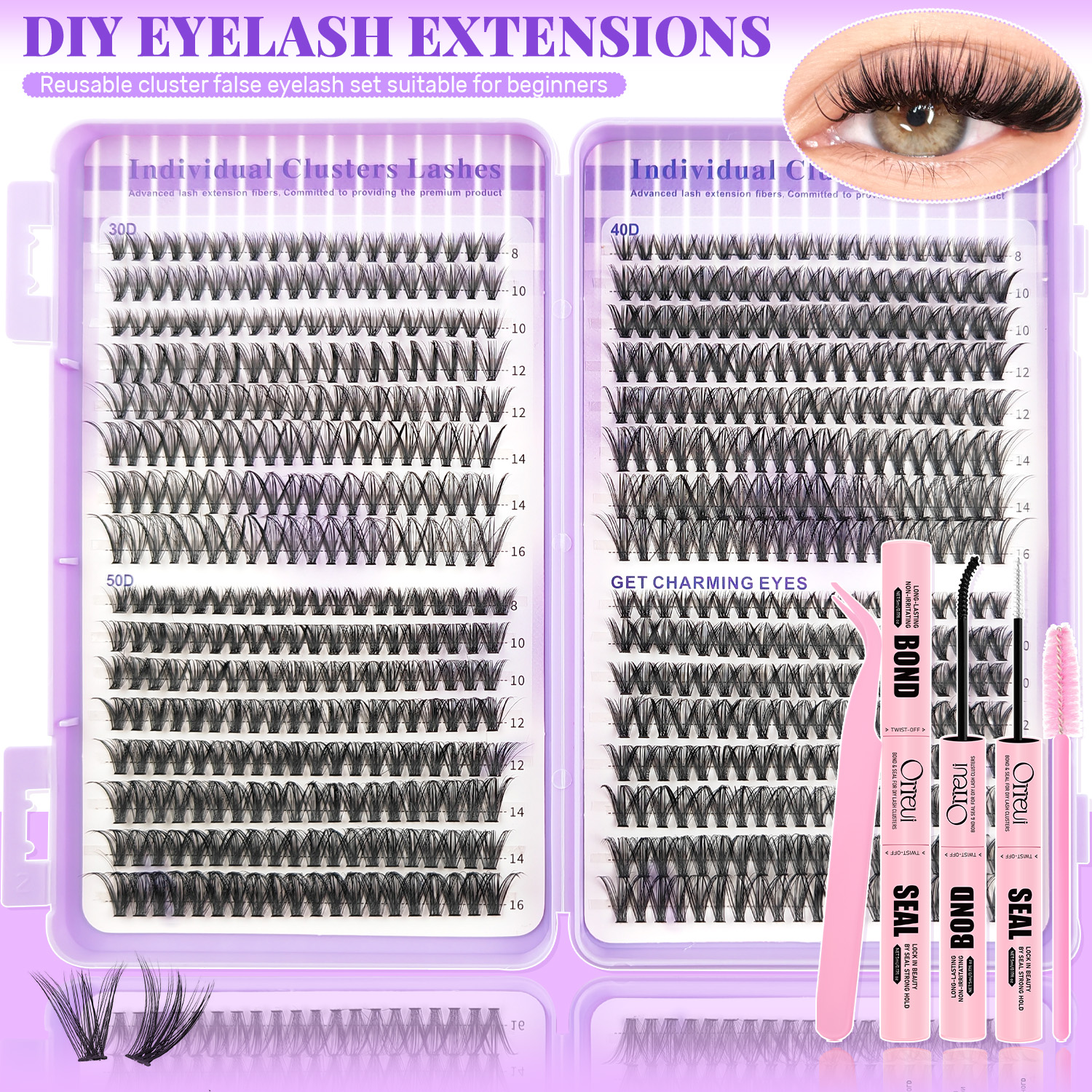 Eyelash Extension Equipment - DIYクラスターまつげエクステキット 30D 40D 50D 混合長さ 8-16mm