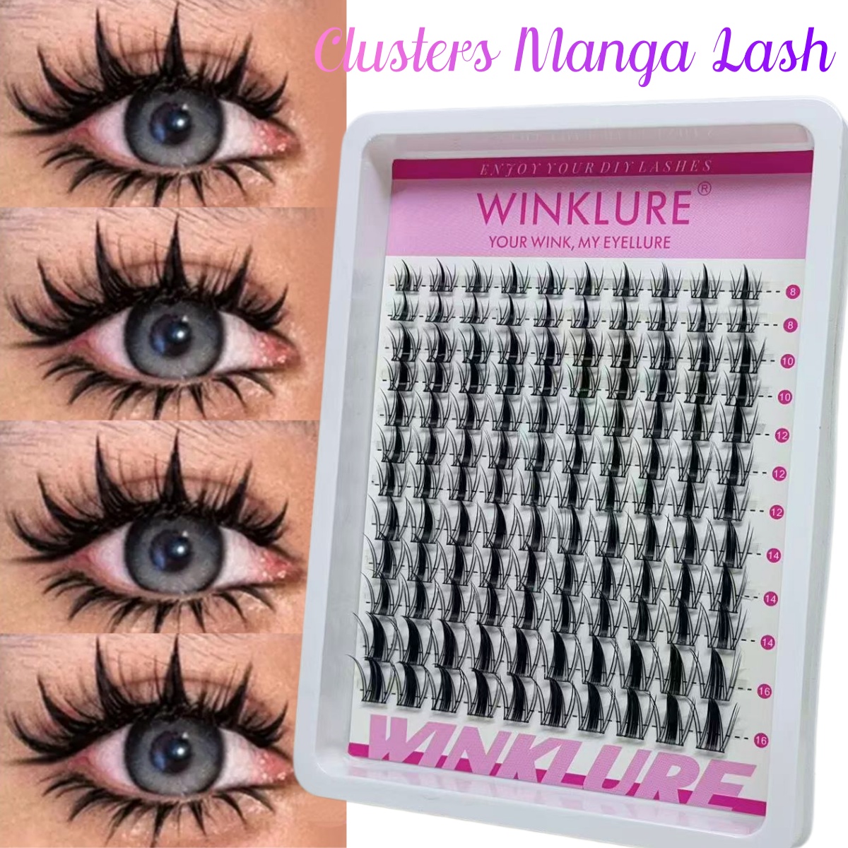 Eyelash Extension Equipment - WINKLURE マンガラッシュクラスターキット キャットラッシュ ラッシュボンド＆シール付き クラスターアイラッシュエクステンション ミックストレイ