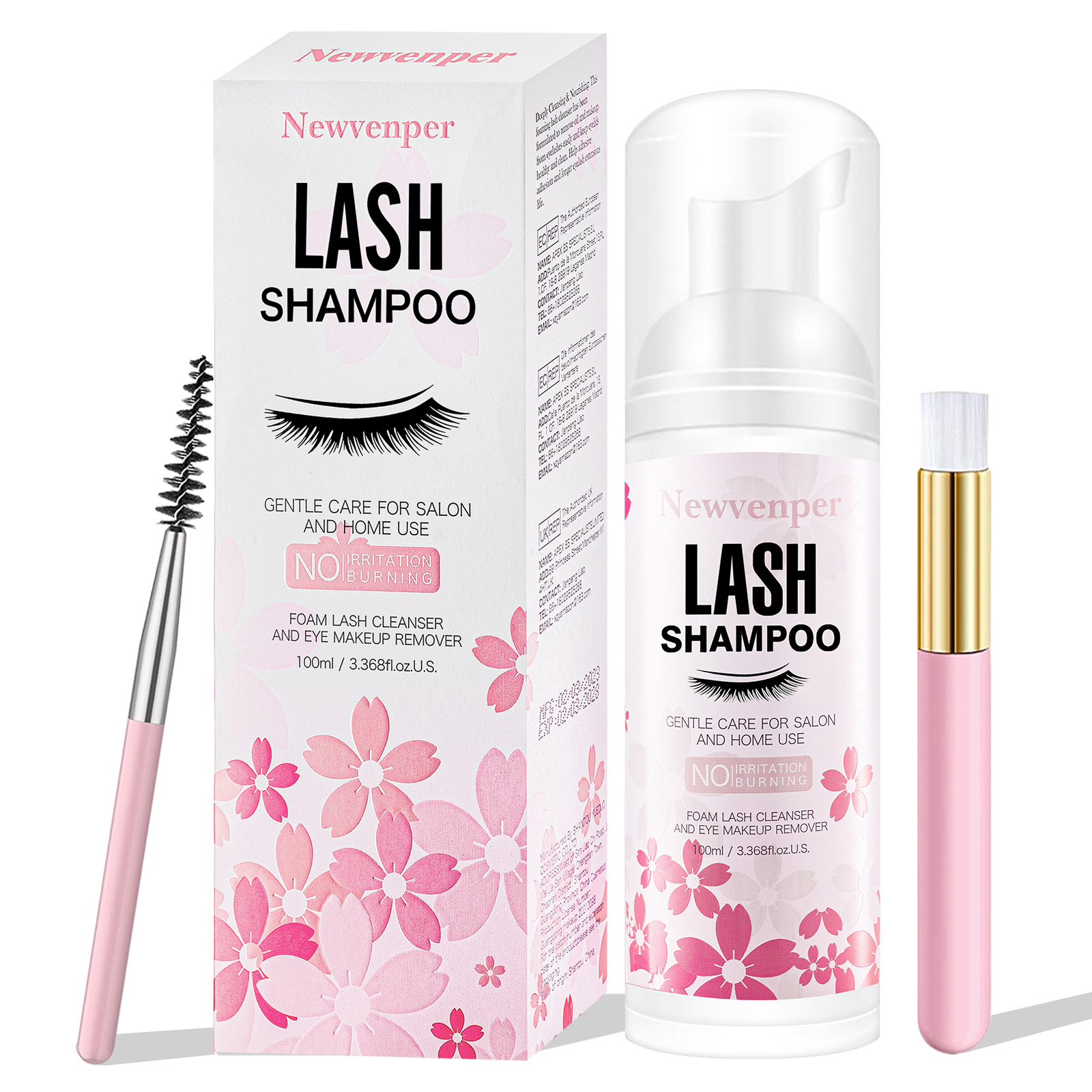 Eyelash Extension Foam Cleanser - まつげ用ラッシュシャンプー 100ML + ブラシ & マスカラワンドまぶた泡クレンジング、エクステンションクレンザーリムーバー、メイクアップリムーバー