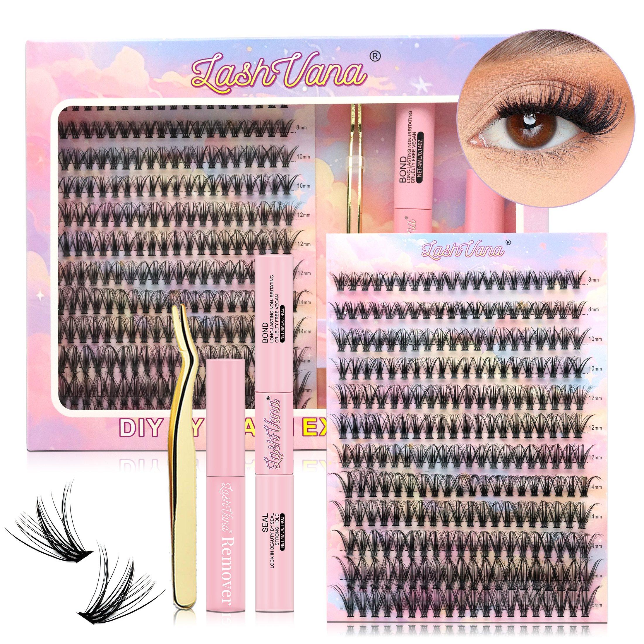 Eyelash Extension Equipment - DIYまつげエクステキット まつげ 40D 8-16mm 240個 クラスターラッシュ