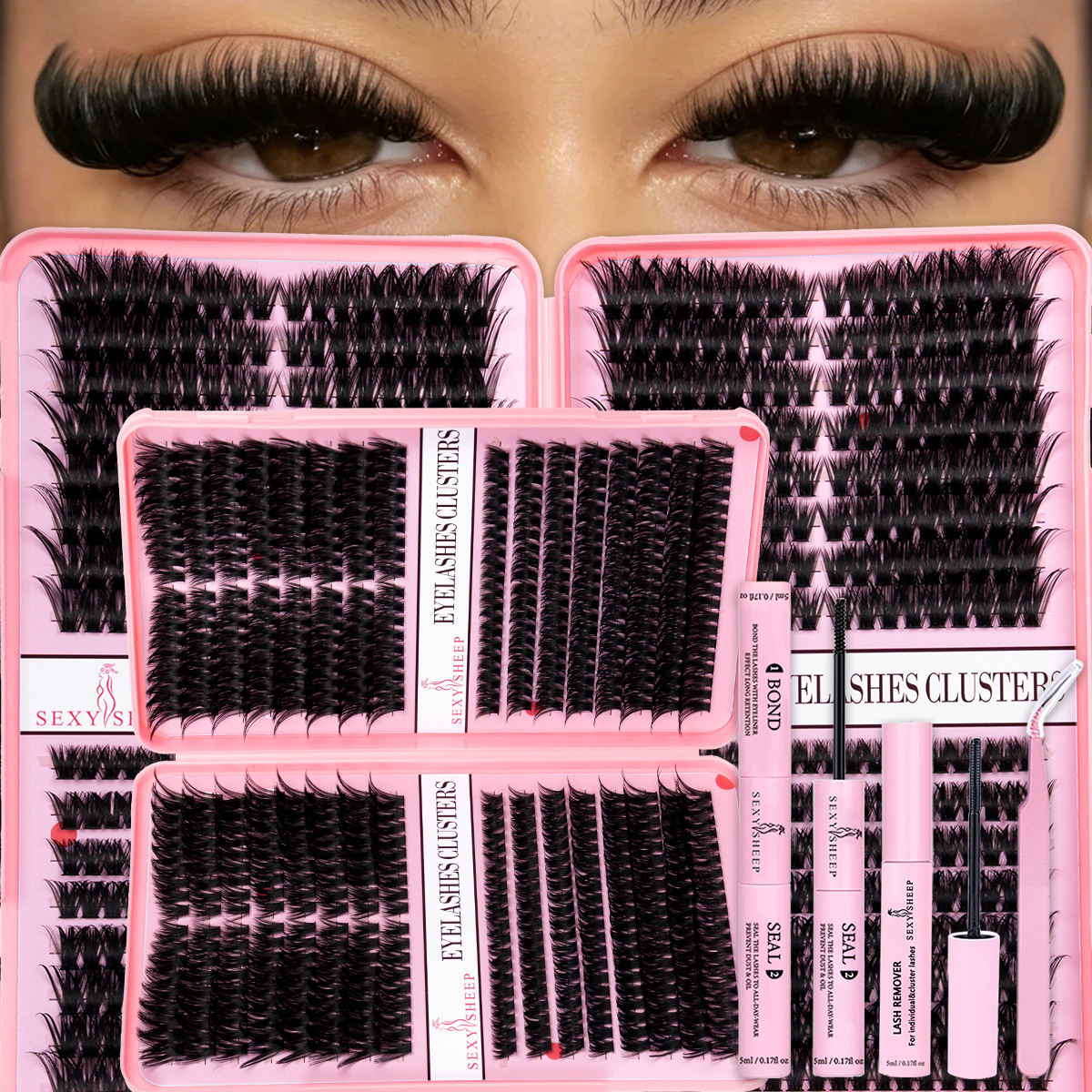 Eyelash Extension Equipment - DIY まつげエクステンションキット キャットアイまつげクラスター ナチュラルソフト ボンド&スラルグルーリムーバー付き フェスティバルギフト