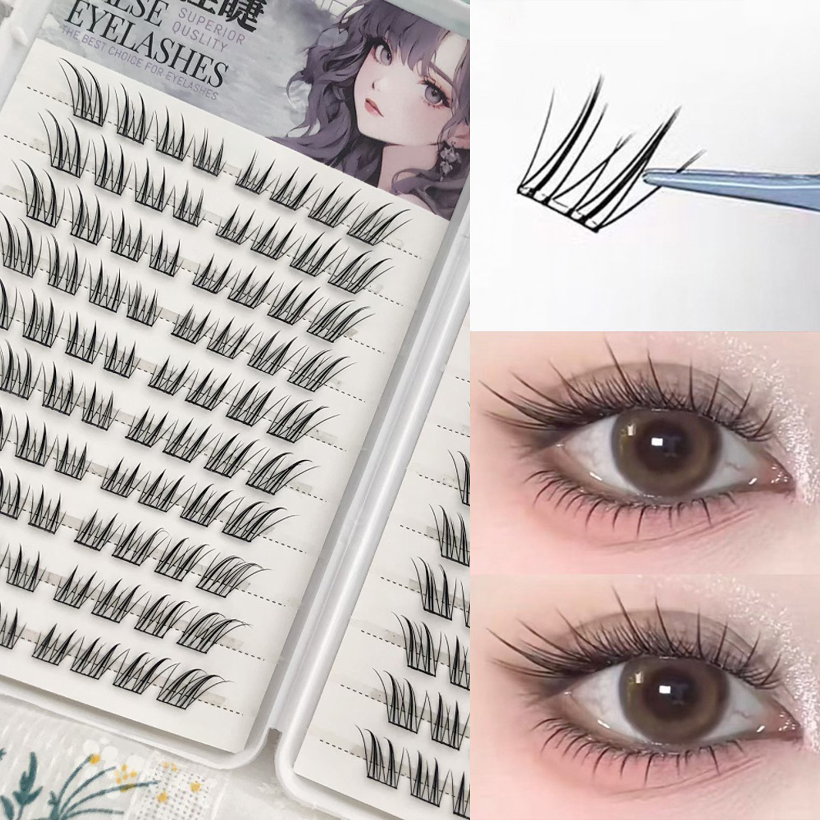 Eyelash Extension Anime - 6/10/20 行フォックスつけまつげ接着剤不要ナチュラルボリュームファイバーまつげエクステンション毎日のコスプレに最適なアイメイク