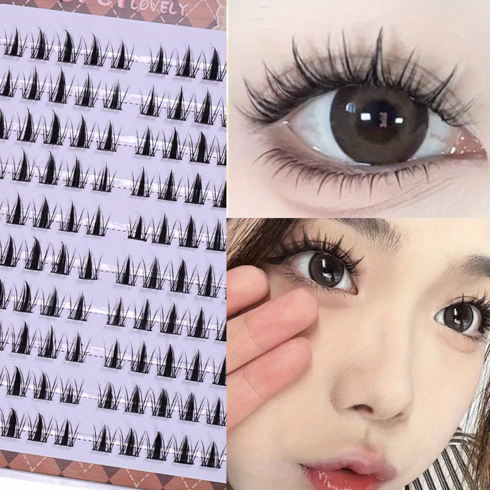 Eyelash Extension Japan - 10列のかわいいバニーラッシュ、接着剤不要DIYクラスター、リアルなセクショナルアニメつけまつげ（アジア人の目元向け）