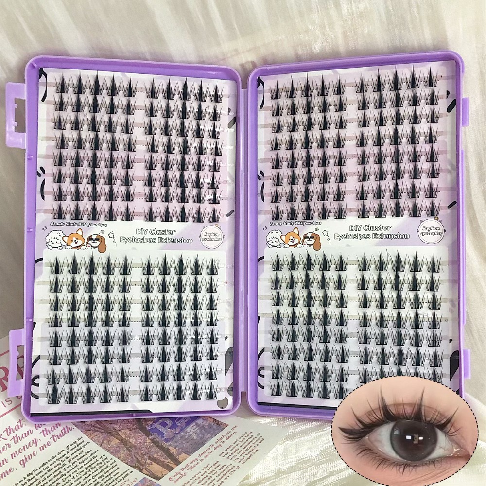 Eyelash Extension Japan - マンガまつげクラスター シャープ 320本入り、13mm長さ スリム韓国風メイクアップまつげクラスター、アジアンスタイルまつげ 再利用可能、初心者向け