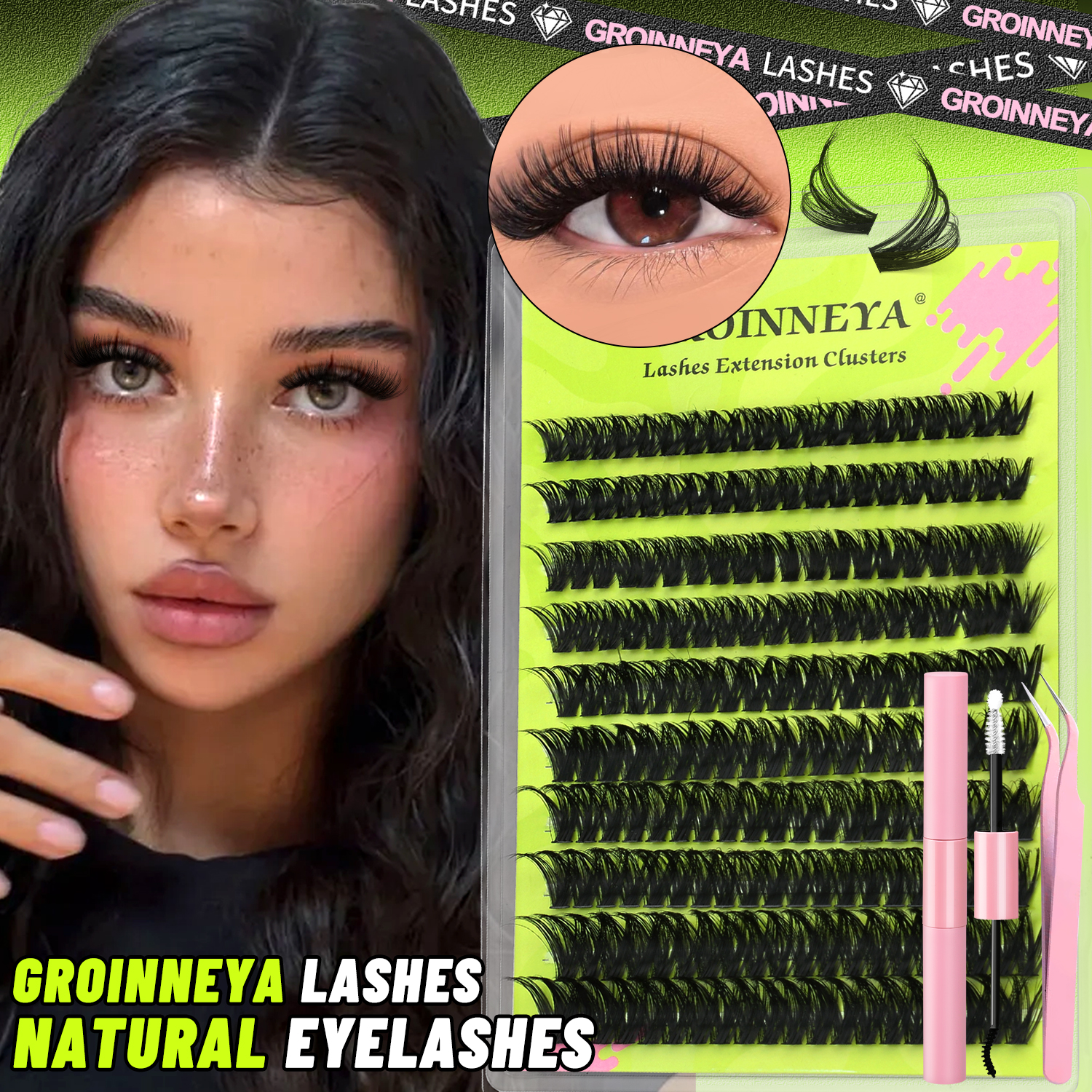 Eyelash Extension Equipment - GROINNEYA 厚いまつげクラスターセット DIY ふわふわクラスターまつげキット フルセット 個別まつげエクステンション