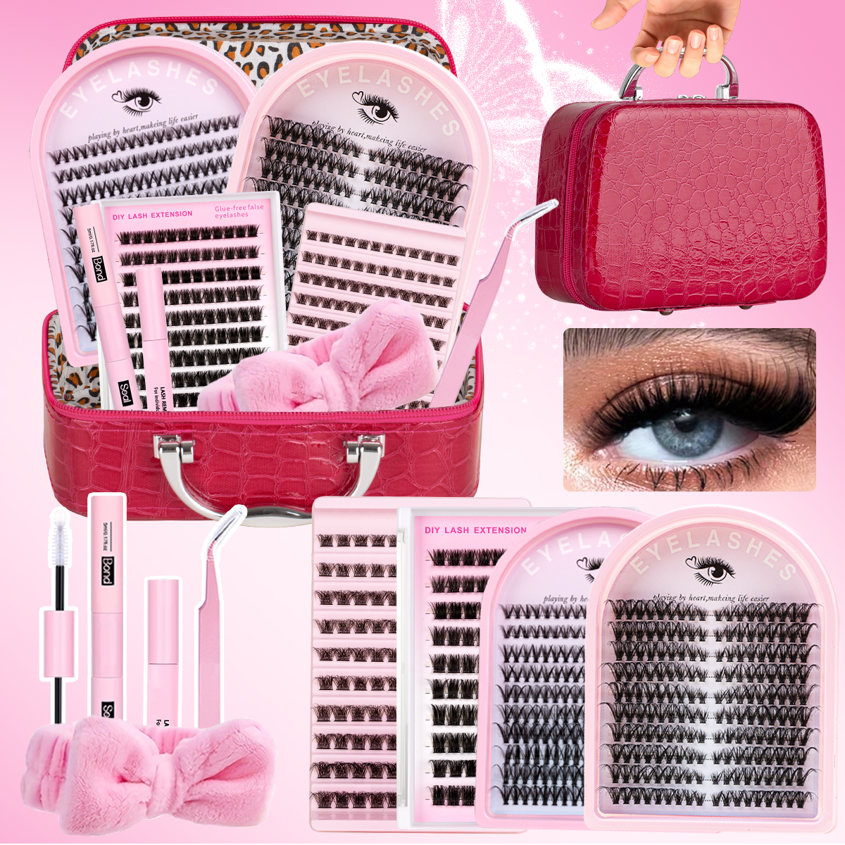 Eyelash Extension Equipment - 混合長さDカールDIYまつげエクステ個別まつげキットソフトナチュラルルック、ボンドとシールリムーバー付き、毎日使用