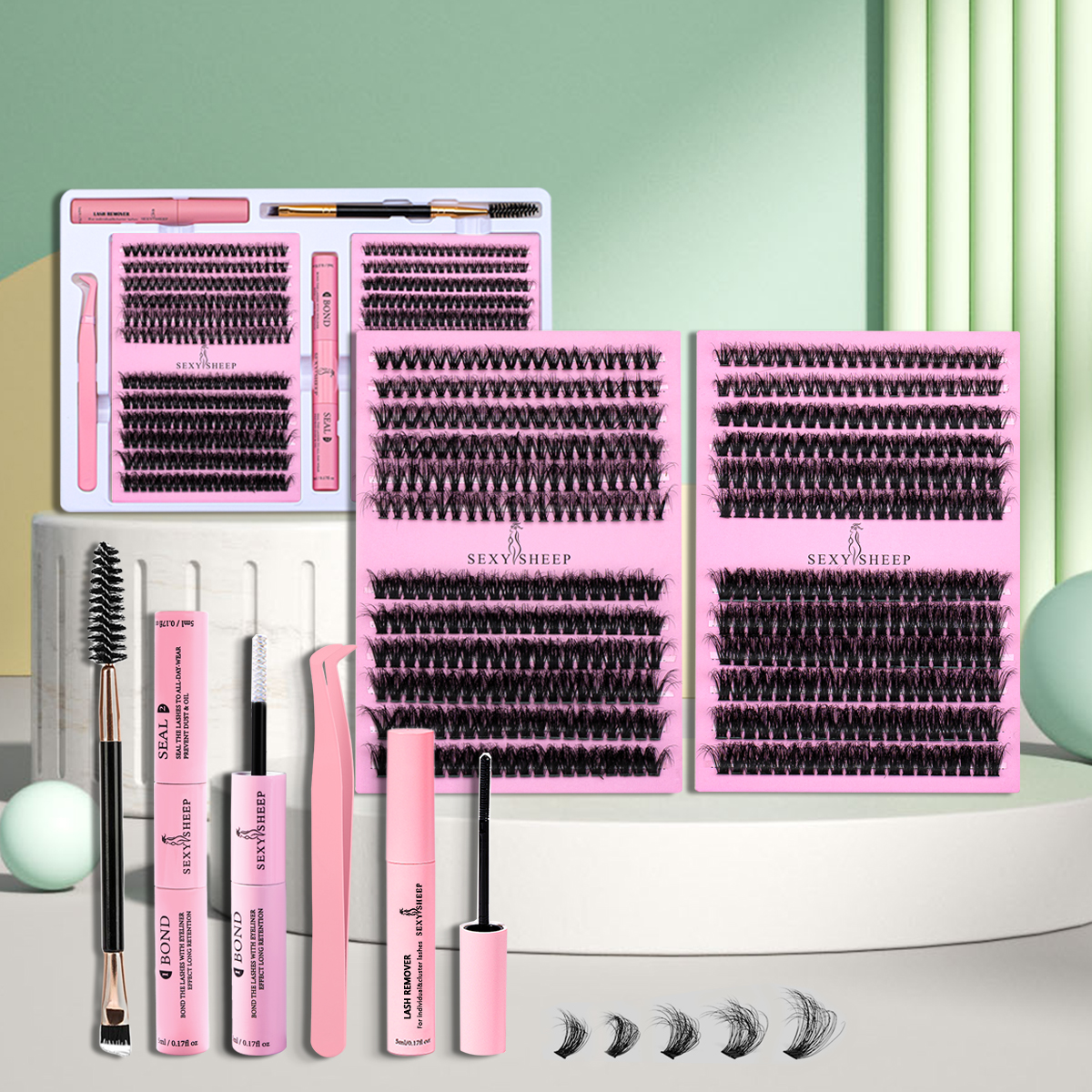 Eyelash Extension Equipment - DIY つけまつげクラスターエクステンション個別まつげクラスターナチュラルセグメント化接着剤、リムーバー、まつげブラシ、ピンセット付き
