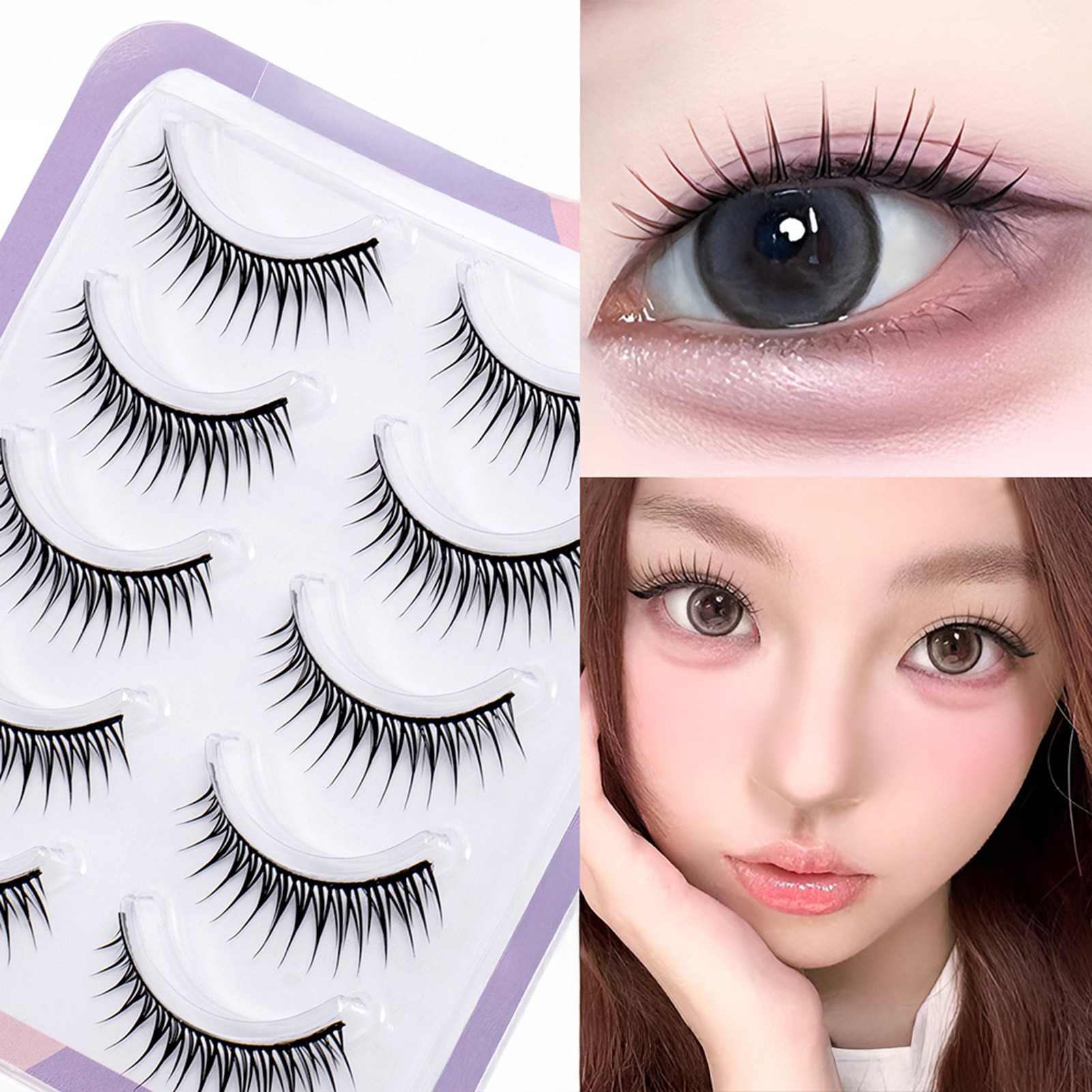 Eyelash Extension Korean Style - 5 ペア韓国スタイルつけまつげマンガガールグループ偽まつげボリュームナチュラルうっすらまつげエクステンション目を大きくする