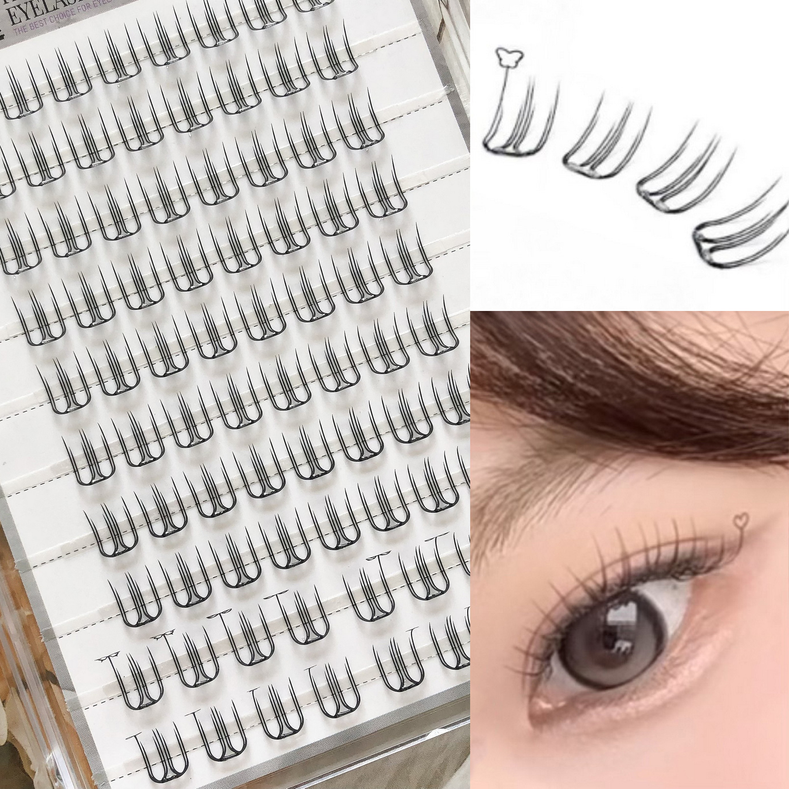 DIYまつげエクステ 韓国風 U字型つけまつげ 個別クラスタ - Eyelash Extension Korean Style のレビューと価格