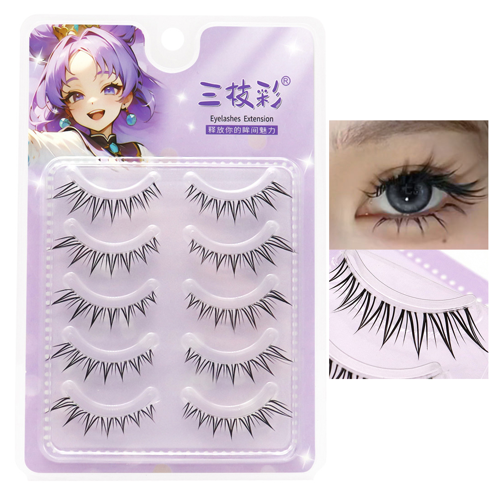 5ペアのキツネのつけまつげフルストリップクリア薄いバンドデザ - Eyelash Extension Korean Style のレビューと価格