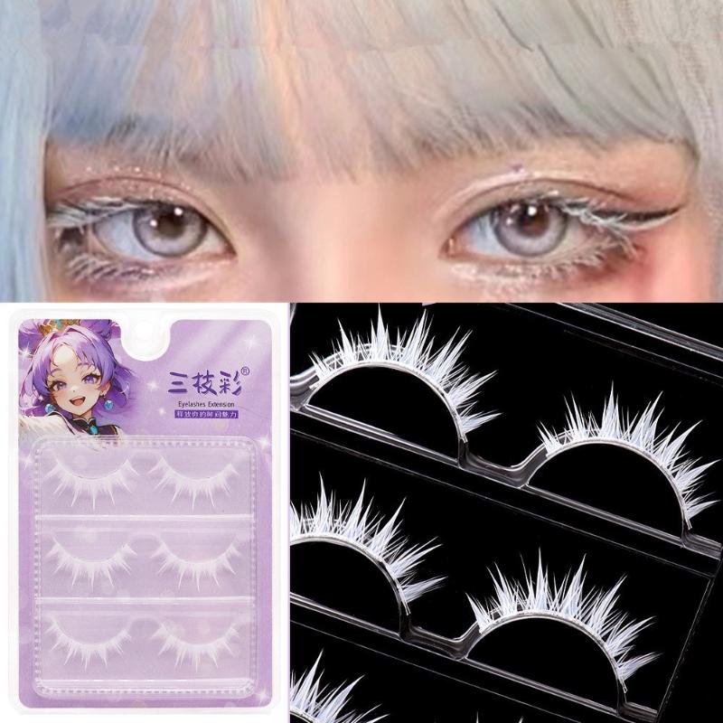 白いつけまつげ 3ペア クロスストリップスタイル 長持ちする - Eyelash Extension Anime のレビューと価格