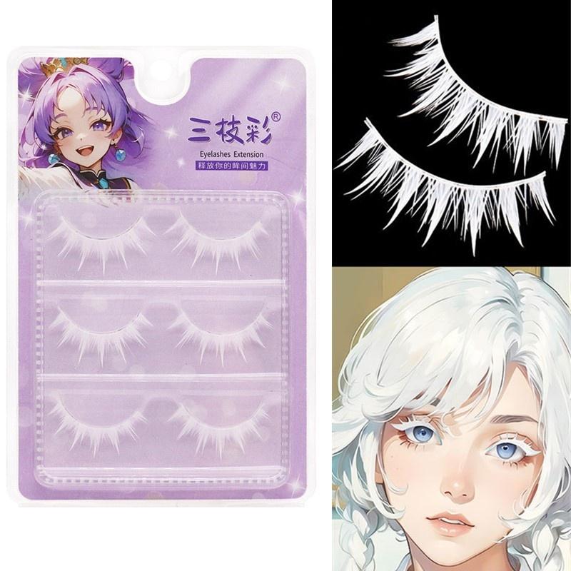 白いつけまつげ 3ペア クロスストリップスタイル 長持ちする - Eyelash Extension Anime のレビューと価格