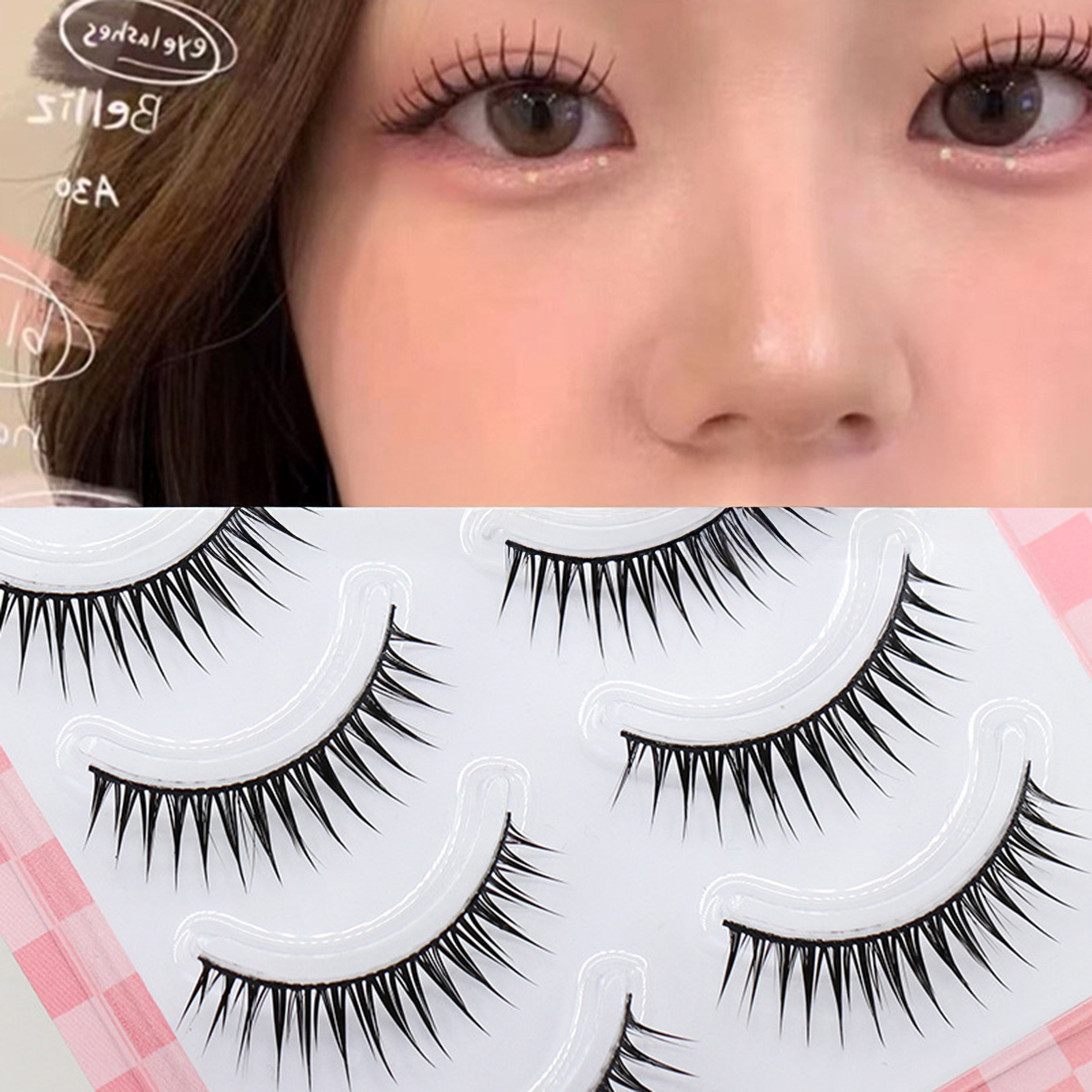 5ペアのストリップウィスピーつけまつげ、ナチュラルなストリッ - Eyelash Extension Korean Style のレビューと価格