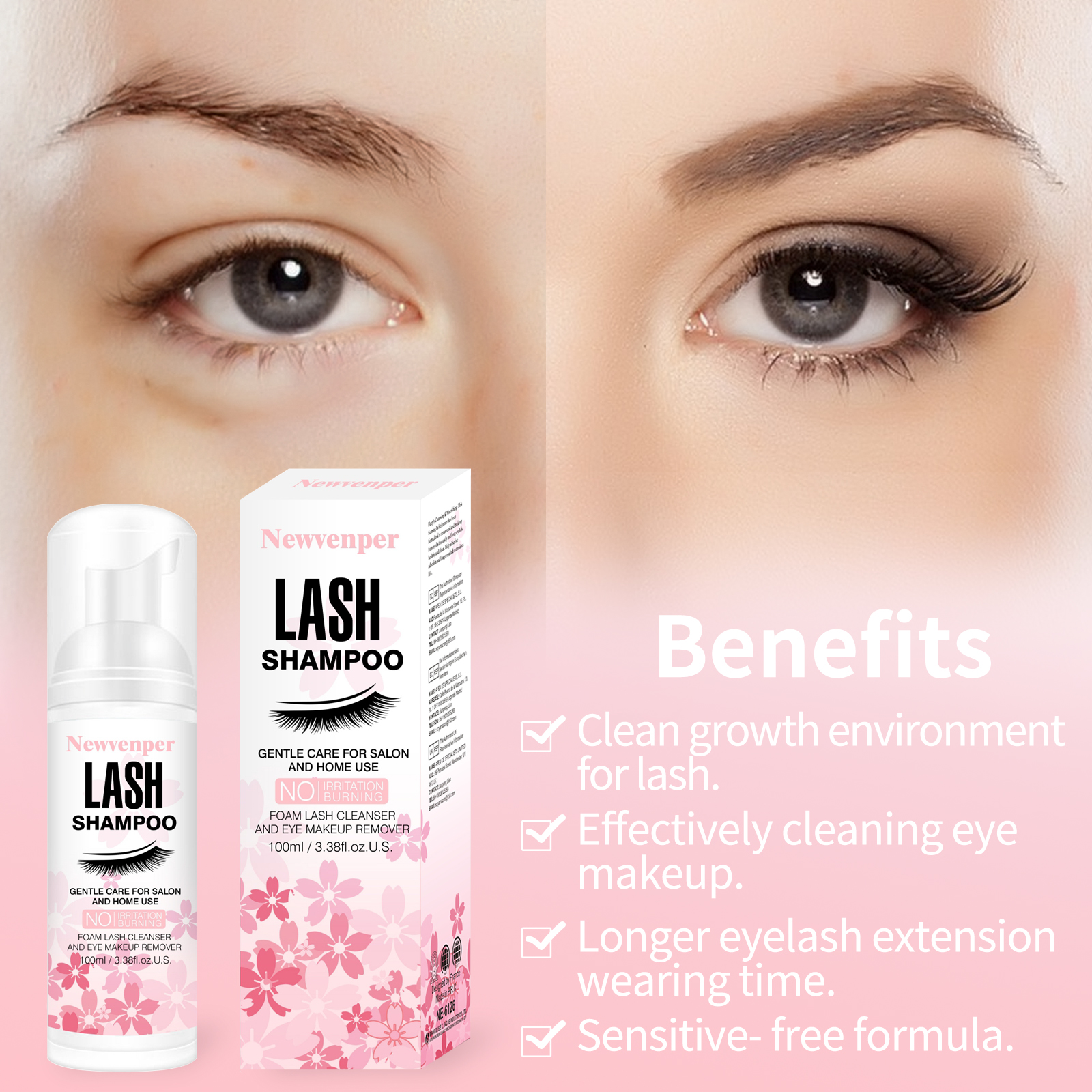 まつげ用ラッシュシャンプー 100ML + ブラシ & マス - Eyelash Extension Foam Cleanser のレビューと価格