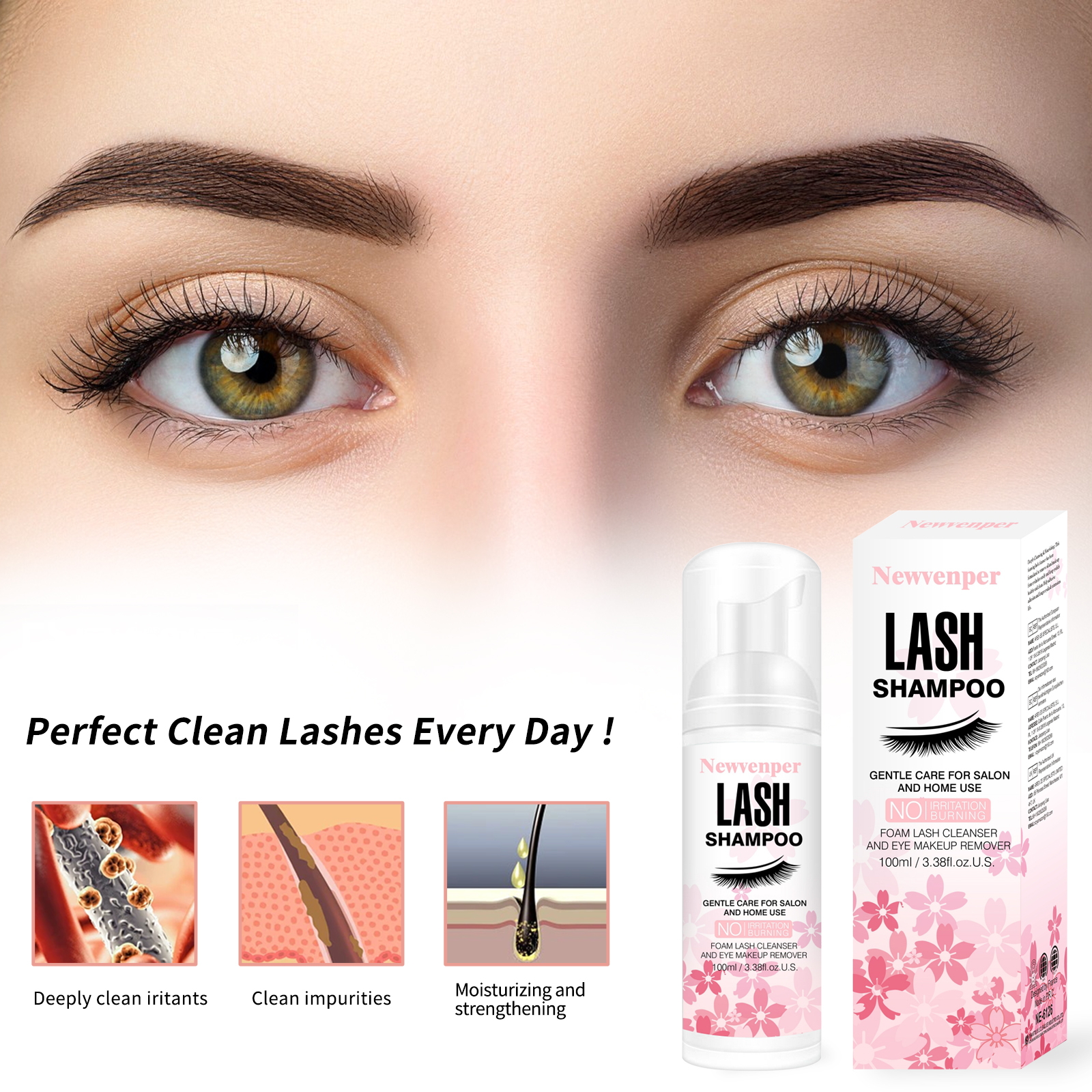 まつげ用ラッシュシャンプー 100ML + ブラシ & マス - Eyelash Extension Foam Cleanser のレビューと価格