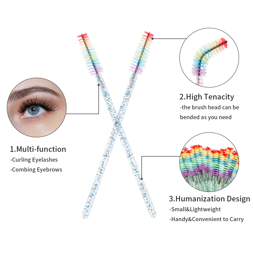 50 個レインボークリスタルまつげメイクブラシ使い捨てマイク - Eyelash Extension Jakarta のレビューと価格