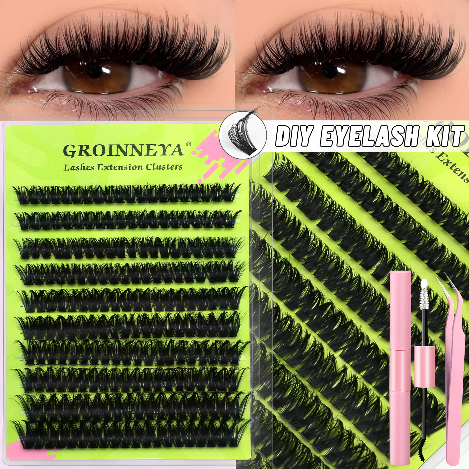 GROINNEYA 厚いまつげクラスターセット DIY ふわ - Eyelash Extension Equipment のレビューと価格