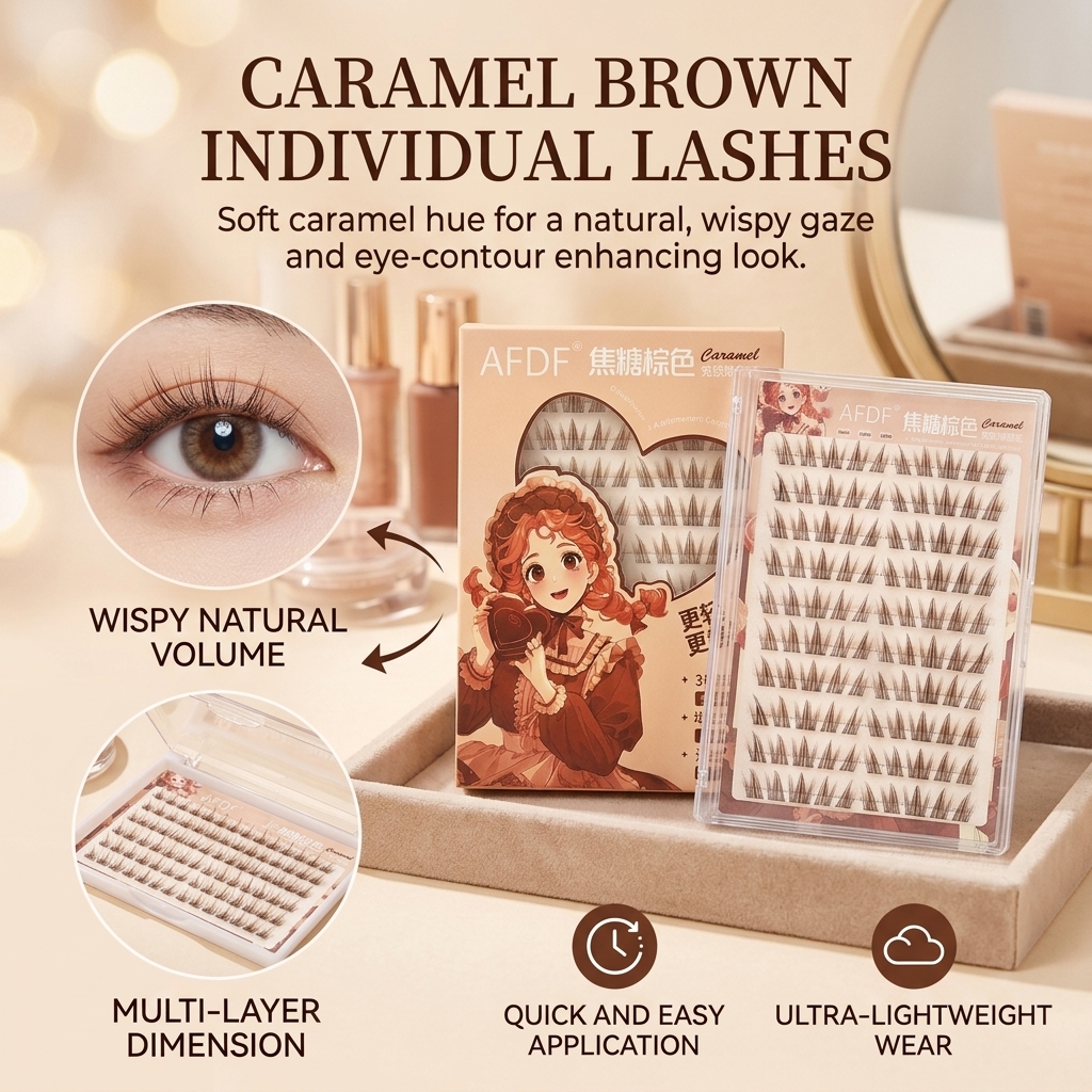 ブラウン色の接着剤不要つけまつげ 軽量ファイバー ナチュラル - Eyelash Extension Japan のレビューと価格