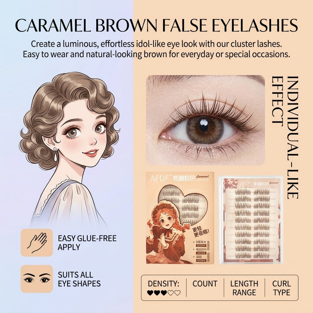 ブラウン色の接着剤不要つけまつげ 軽量ファイバー ナチュラル - Eyelash Extension Japan のレビューと価格
